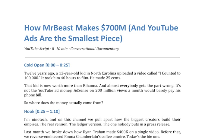 write a high retention youtube documentary or video essay script